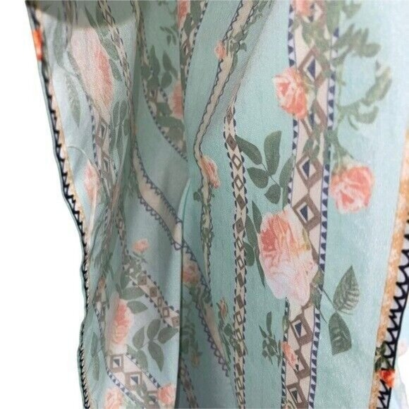 CBR Green Short Aztec Floral RoseKimono Wrap Women's Size Large - Picture 4 of 5